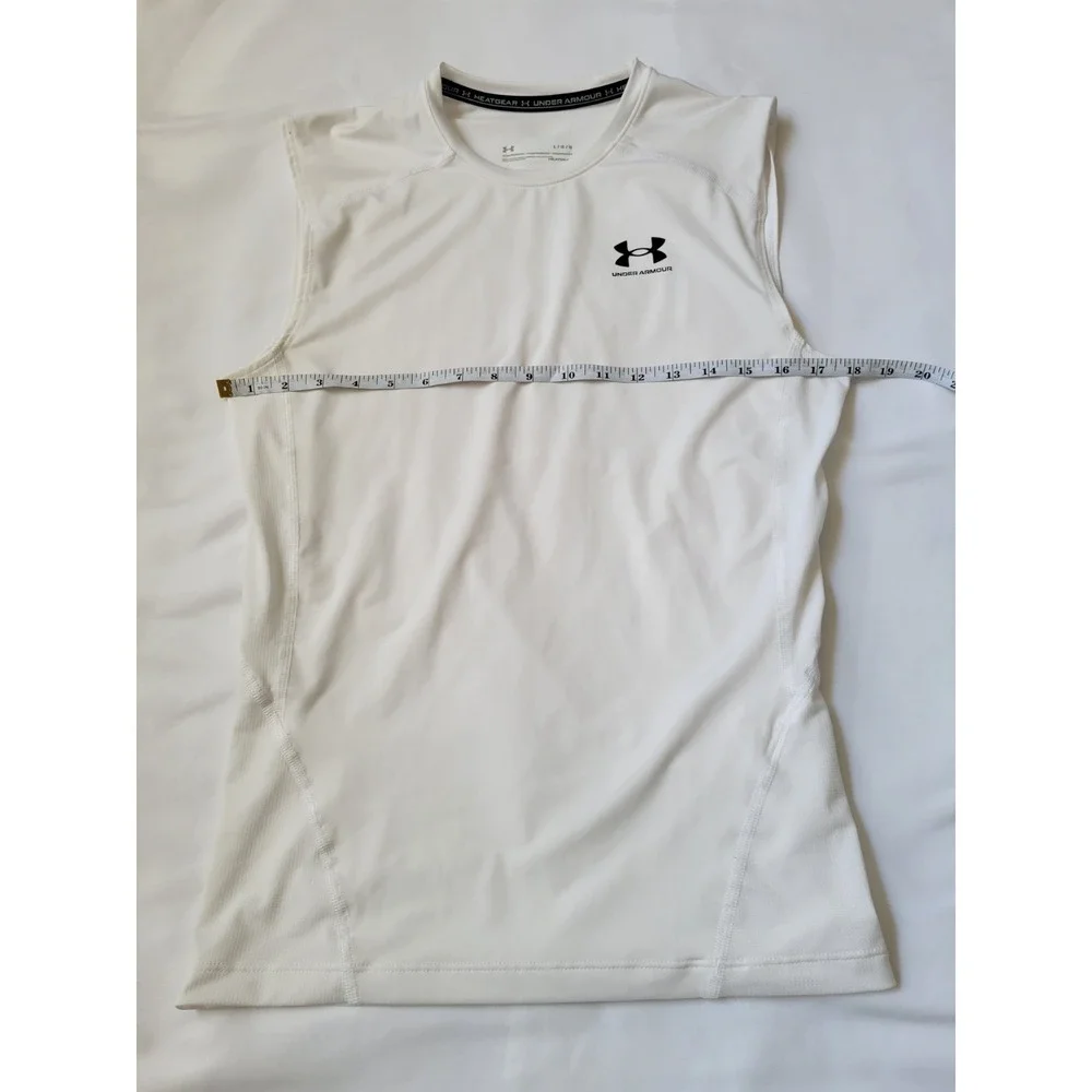 Under‎ Armour Heatgear Men Jock White Sleeveless Compression Shirt Large